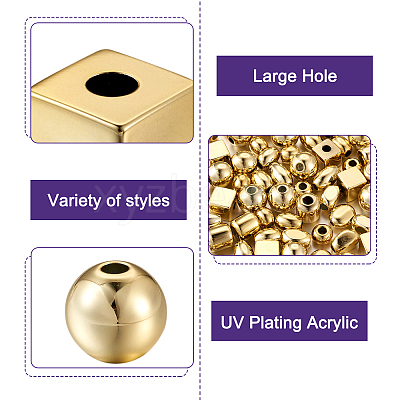100Pcs 10 Style UV Plating Acrylic European Beads PACR-FW0001-01-1