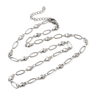304 Stainless Steel Heart Link Chain Necklaces for Women NJEW-A046-02B-P-1