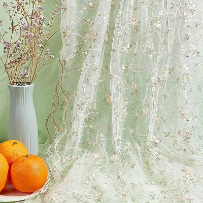 Flower Pattern Polyester Mesh Fabric DIY-WH0453-06B-1