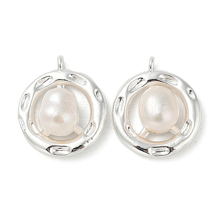 Brass Pave Natural Freshwater Pearl Pendants KK-U045-17S-1
