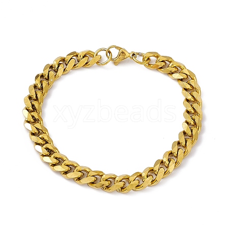 PVD Vacuum Plating 201 Stainless Steel Curb Chain Bracelet with 304 Stainless Steel Clasps for Men Women BJEW-M235-02C-G-1