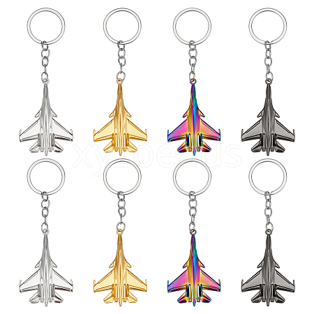 8Pcs 4 Colors Airplane Zinc Alloy Keychains KEYC-FG0001-23-1