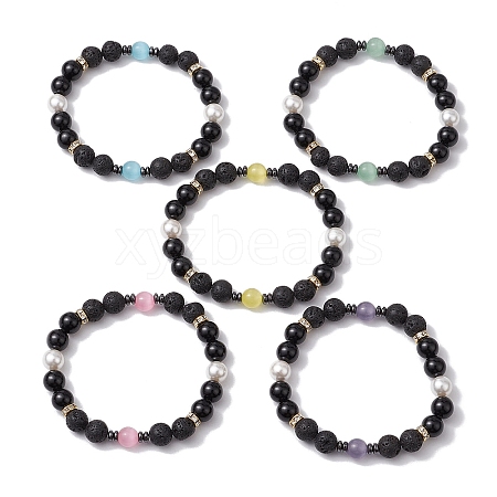 Natural & Synthetic Gemstone Beaded Stretch Bracelets BJEW-JB11001-1