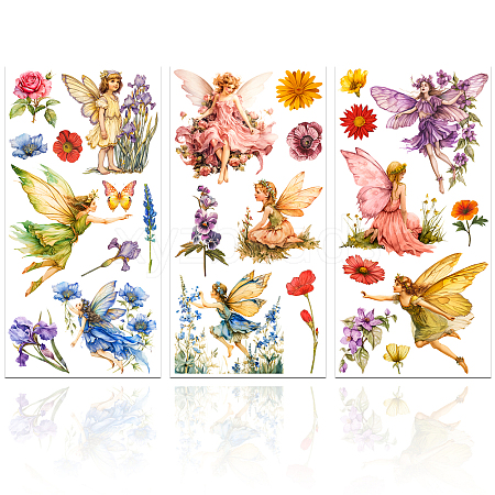 3 Sheets 3 Styles Flower PVC Waterproof Decorative Stickers DIY-WH0404-032-1