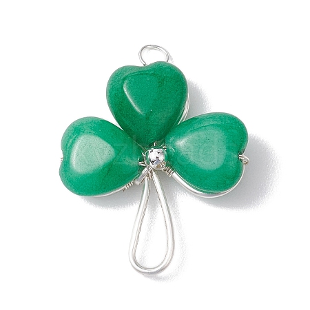 Dyed Natural Malaysia Jade Shamrock Pendants PALLOY-JF02785-04-1