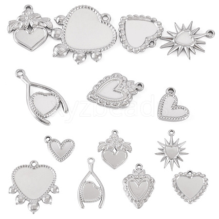 7Pcs 7 Styles 304 Stainless Steel Pendant Cabochon Settings STAS-TA0005-83-1
