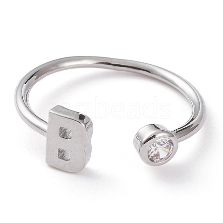 Brass Micro Pave Clear Cubic Zirconia Cuff Rings RJEW-J074-01P-B-1