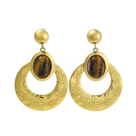 304 Stainless Steel Natural Tiger Eye Boho Stud Earrings EJEW-S244-01G-C-1