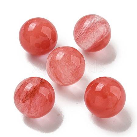 Cherry Quartz Glass Round Ball Figurines Statues for Home Office Desktop Decoration G-P532-02A-08-1