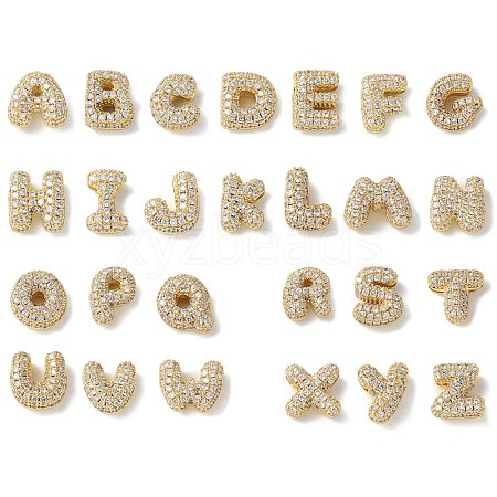 Brass Micro Pave Cubic Zirconia Beads KK-P290-61G-1