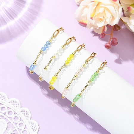 Electroplated Glass Rondelle Beads Link Bracelets BJEW-JB13677-1