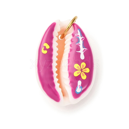 Printed Natural Cowrie Shell Pendants STAS-Z168-03G-07-1