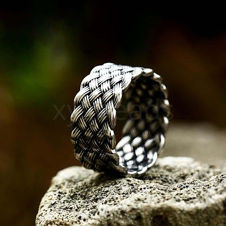 Knitted Textured 304 Stainless Steel Finger Rings FS-WG9203F-06-1