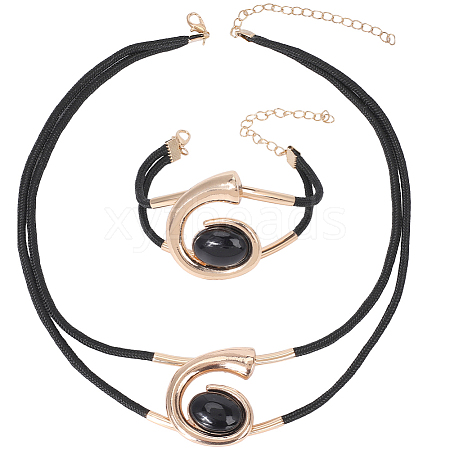 Number 6 Alloy & Acrylic & Wax Cord Double Layer Necklaces & Bracelets Sets for Women SJEW-CY0001-02-1