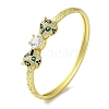 Brass Pave Clear & Green Cubic Zirconia Leopard Hinged Bangle for Women BJEW-K246-19A-G-1