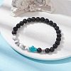 Cross Synthetic Turquoise & Natural Howlite & Lava Rock Beaded Stretch Bracelet BJEW-JB09765-02-2