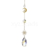 Glass Crystal Balls & Brass Sun Moon Pendant Ornament HJEW-JM02158-4