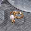 Copper Wire Wrapped Round Natural Rose Quartz Bead Finger Rings for Women RJEW-JR00808-03-2