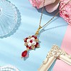 3Pcs 3 Colors Handmade Glass Seed Beads and Glass Pearl Round Pendants Necklaces NJEW-MZ00057-4