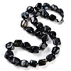 Natural Black Agate Nuggets Beaded Necklaces for Women Men NJEW-K388-01P-1