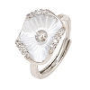 Flower Brass Micro Pave Cubic Zirconia & Enamel Cuff Ring Settings KK-CBAC351-06P-01-2