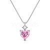 Rhodium Plated 925 Sterling Silver Pave Clear & Pink Cubic Zirconia Box Chain Heart Pendant Necklaces for Women NJEW-Q342-12P-1