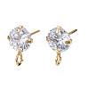 Brass Micro Clear Cubic Zirconia Stud Earring Findings KK-R132-065G-NF-1