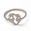 Non-Tarnish 304 Stainless Steel Double Cat Finger Ring for Women RJEW-K239-04P-2