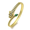 Brass Pave Green Cubic Zirconia Leopard Hinged Bangle for Women BJEW-K246-02G-1