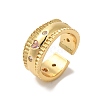 Rack Plating Heart Brass Micro Pave Cubic Zirconia Open Cuff Rings for Women RJEW-G320-02G-1