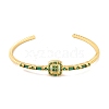 Brass Pave Green Glass Open Cuff Bangles for Women BJEW-S147-15G-C-1