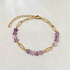 Natural Amethyst Star Beaded Bracelets with 304 Stainless Steel Paperclip Chains WGC91F5-03-1