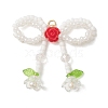 Glass Seed Beaded Bowknot & Flower Pendants PALLOY-MZ01220-02-1