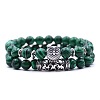 Natural Malachite Stretch Bracelets Set with Alloy Owl Beaded ANIM-PW0003-027N-1