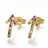 Brass Micro Pave Cubic Zirconia(Random Mixed Color) Ear Studs EJEW-S201-83-1