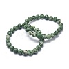 Natural Green Spot Jasper Bead Stretch Bracelets X-BJEW-K212-A-017-1