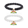 2Pcs 2 Style Synthetic Hematite & Glass Round Beaded Stretch Bracelets Set BJEW-JB10051-01-1