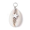 6Pcs 6 Styles Natural Cowrie Shell Copper Wire Wrapped Star & Heart & Round Pendants PALLOY-JF02938-2