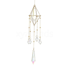 Glass Bullet with Brass Chains Hanging Pendant Decorations HJEW-JM01299