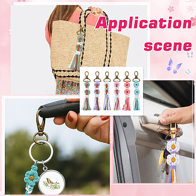 6Pcs 6 Colors Cotton Cord Knitted Flower Tassel Pendant Decoration HJEW-MA00026-1