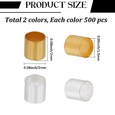 1000Pcs 2 Colors Brass Crimp Beads KK-PA0001-10-1