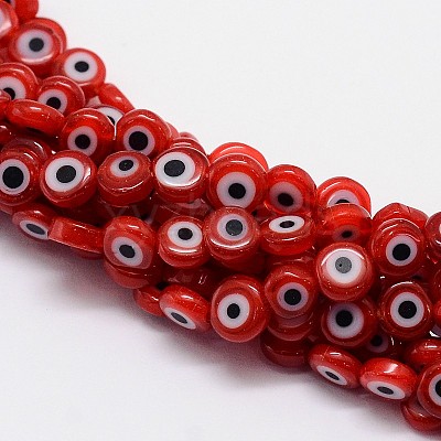 Handmade Evil Eye Lampwork Flat Round Bead Strands LAMP-L058-6mm-06-1