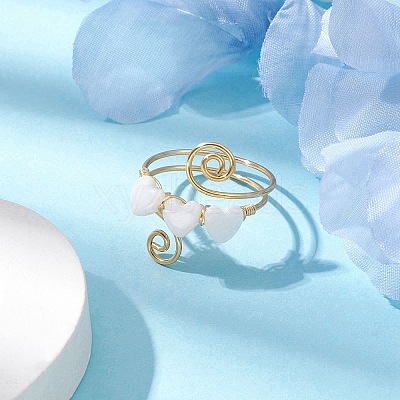 Natural Shell Heart Cuff Ring RJEW-JR00644-02-1