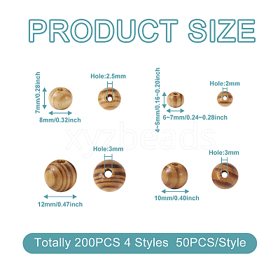 200Pcs 4 Styles Natural Unfinished Wood Beads WOOD-YS0001-04-1