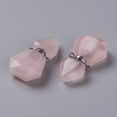 Hexagon Natural Rose Quartz Perfume Bottle Pendants G-H241-03F-P-1