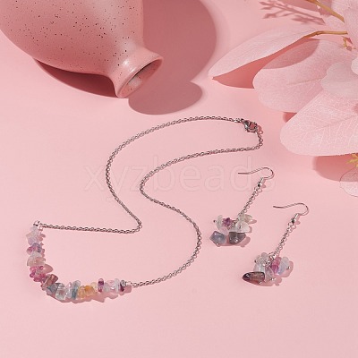 Natural Fluorite Chips Beaded Jewelry Set SJEW-JS01231-02-1