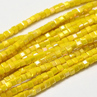 Faceted Cube Full Rainbow Plated Electroplate Glass Beads Strands EGLA-J133-FR10-1