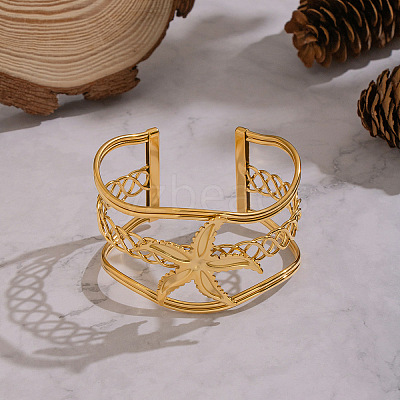 304 Stainless Steel Cuff Statement Bangles BJEW-Z161-02G-1