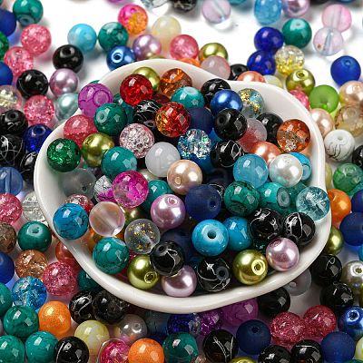 Opaque Spray Painted Glass Beads DGLA-MSMC002-8mm-1