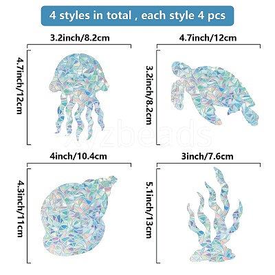 16Pcs 4 Styles Waterproof Plastic Colored Laser Stained Window Film Static Stickers DIY-WH0314-143-1